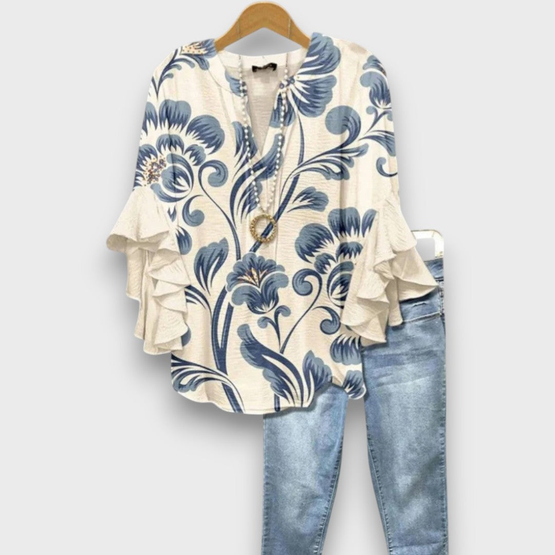 Bloemenblouse met ruchemouwen - Fleur