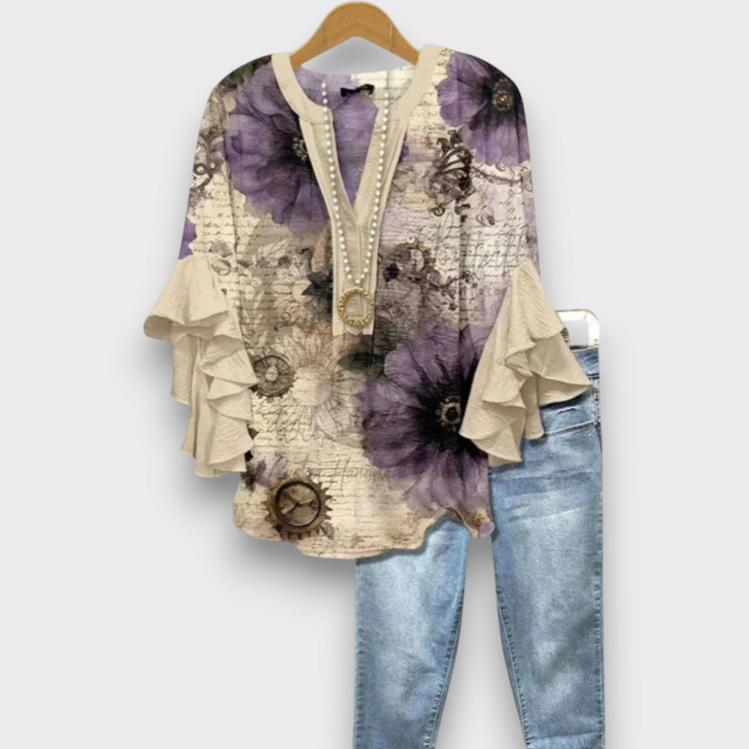 Bloemenblouse met ruchemouwen - Fleur