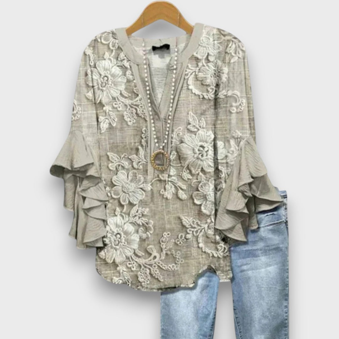Bloemenblouse met ruchemouwen - Fleur