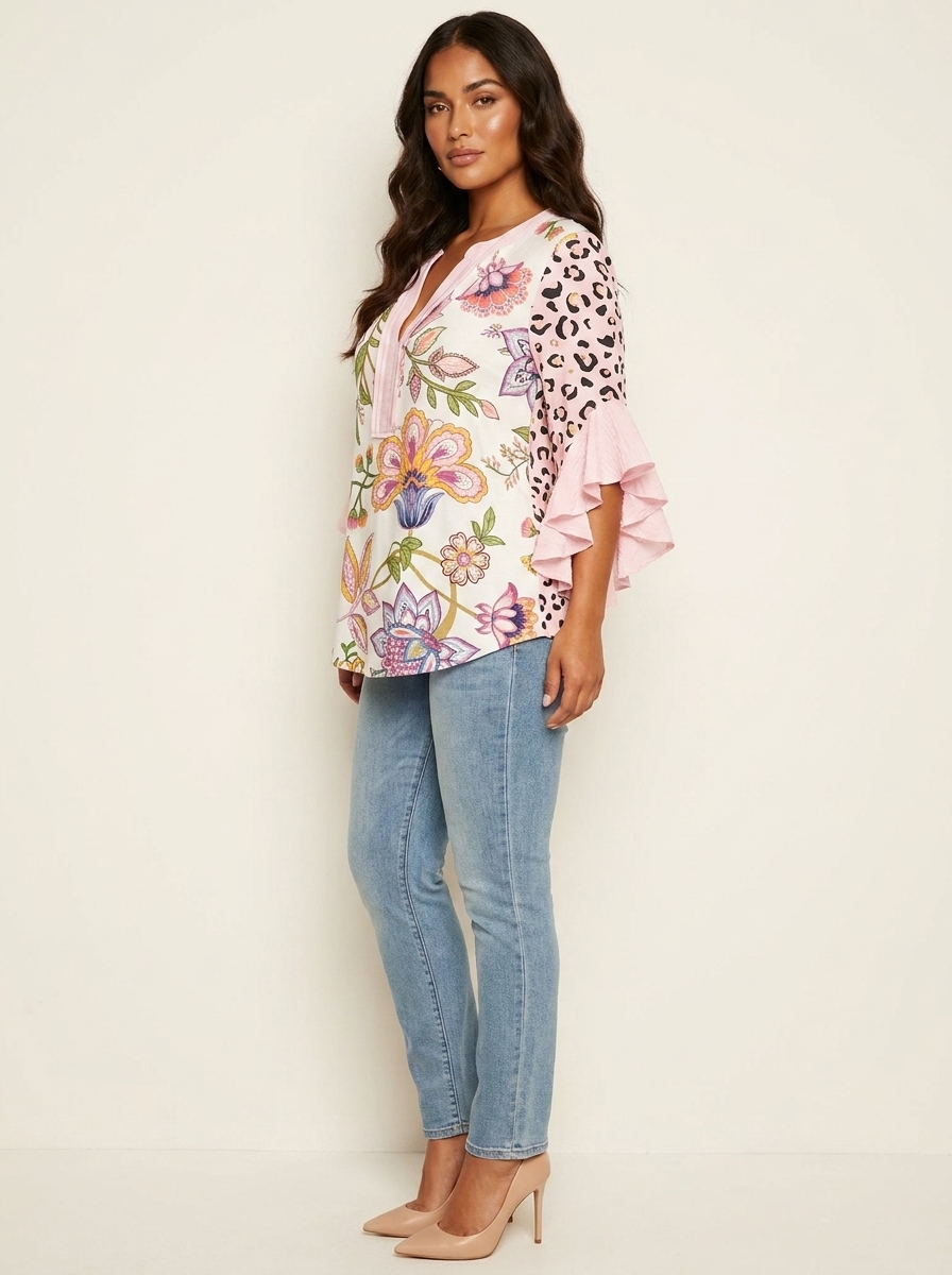 Bloemenblouse met ruchemouwen - Fleur