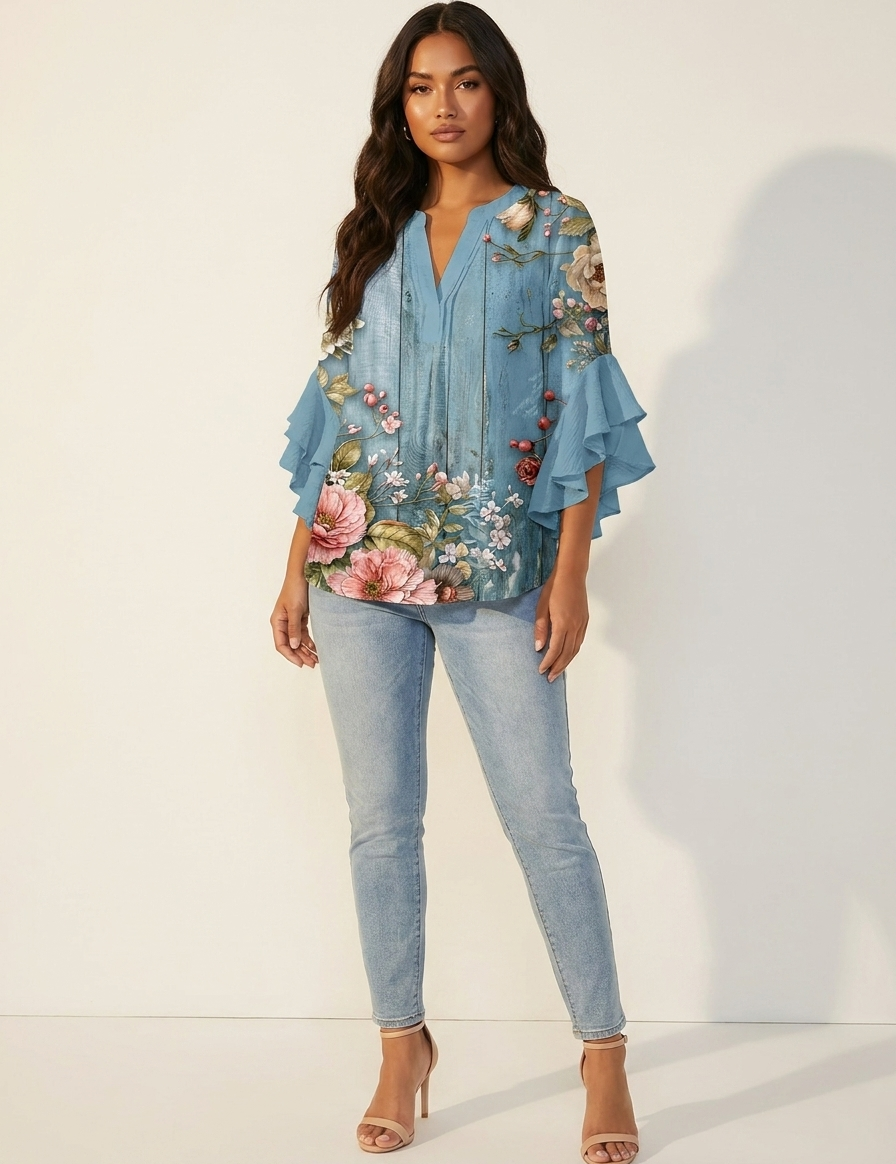 Floral blouse with ruffled sleeves - Fleur