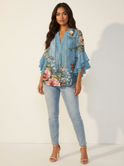 Bloemenblouse met ruchemouwen - Fleur