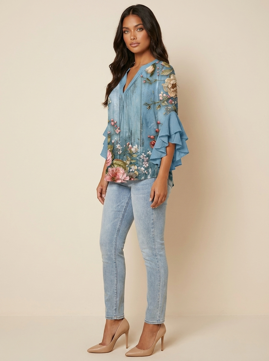 Bloemenblouse met ruchemouwen - Fleur