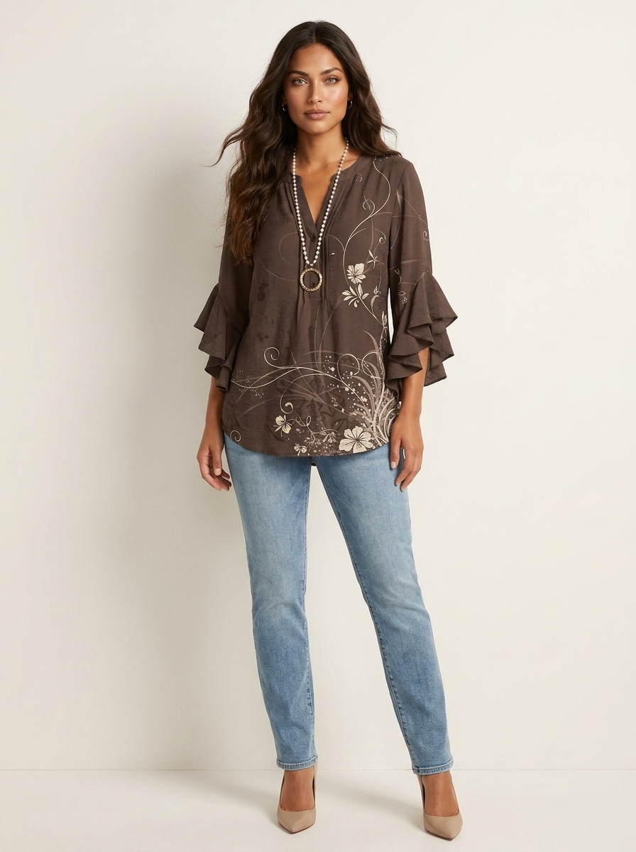 Bloemenblouse met ruchemouwen - Fleur