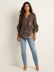 Bloemenblouse met ruchemouwen - Fleur