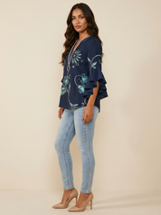 Bloemenblouse met ruchemouwen - Fleur