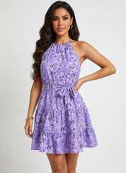 Bloemen halterjurk met tailleceintuur – Bellavue