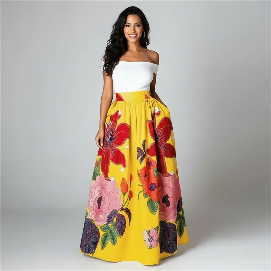 Floral high-waisted maxi skirt – Elodie