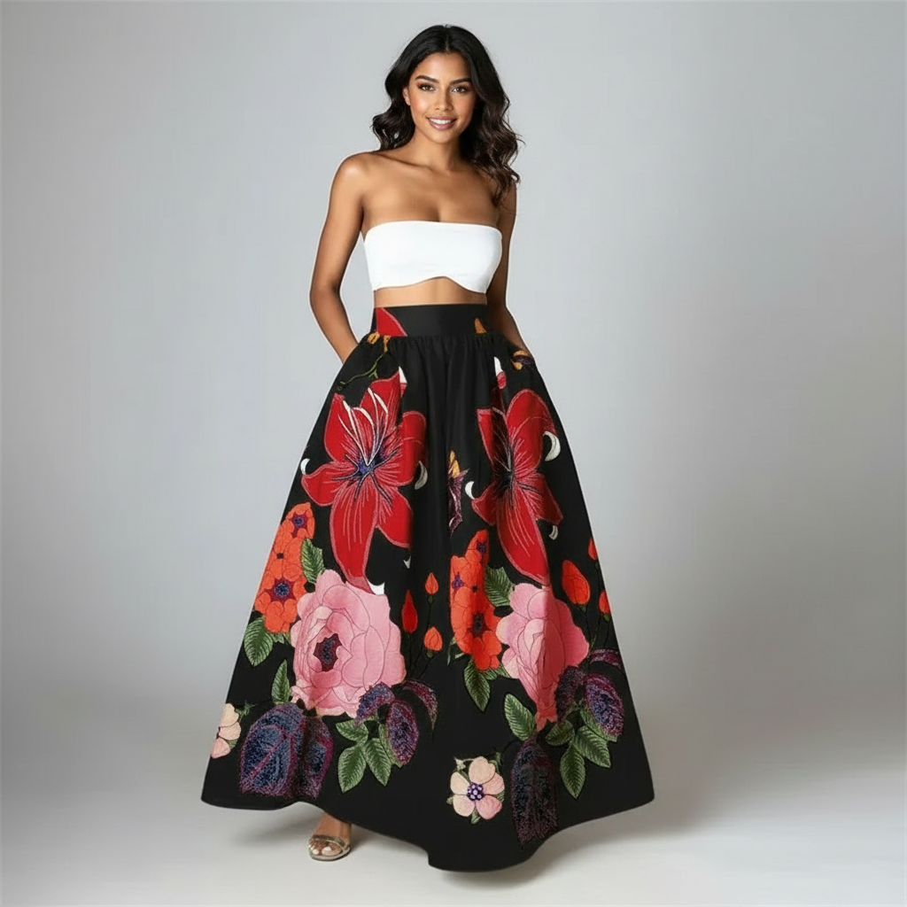 Floral high-waisted maxi skirt – Elodie