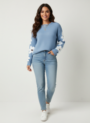 Bloemenmouw gebreide dames trui – Mila
