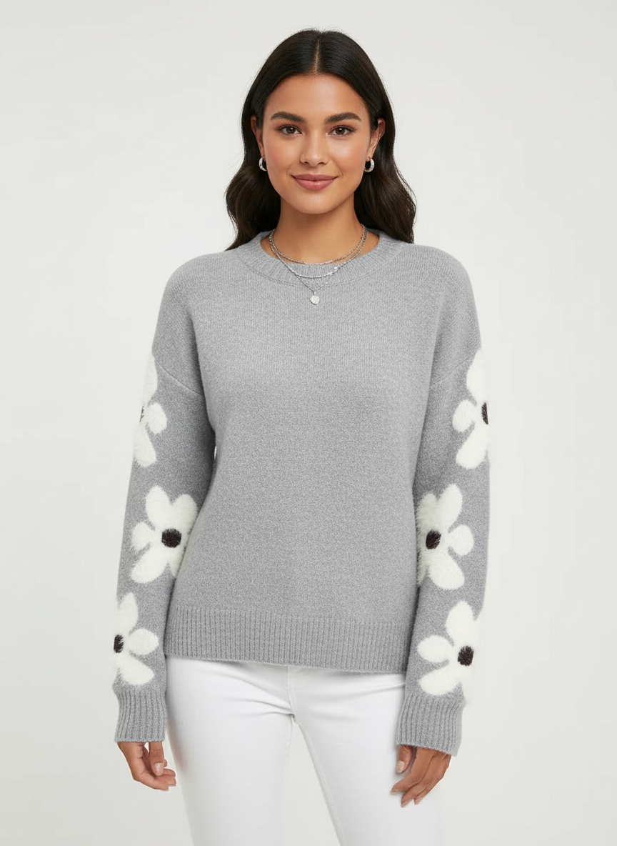 Bloemenmouw gebreide dames trui – Mila