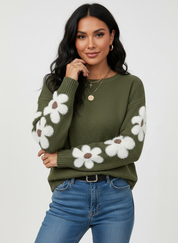 Bloemenmouw gebreide dames trui – Mila
