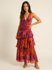 Bloemenprint maxi jurk met ruches - Rosalie