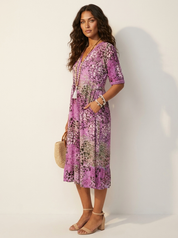 Bloemenprint midi jurk met V-hals - Bella