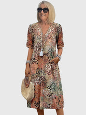 Bloemenprint midi jurk met V-hals - Bella