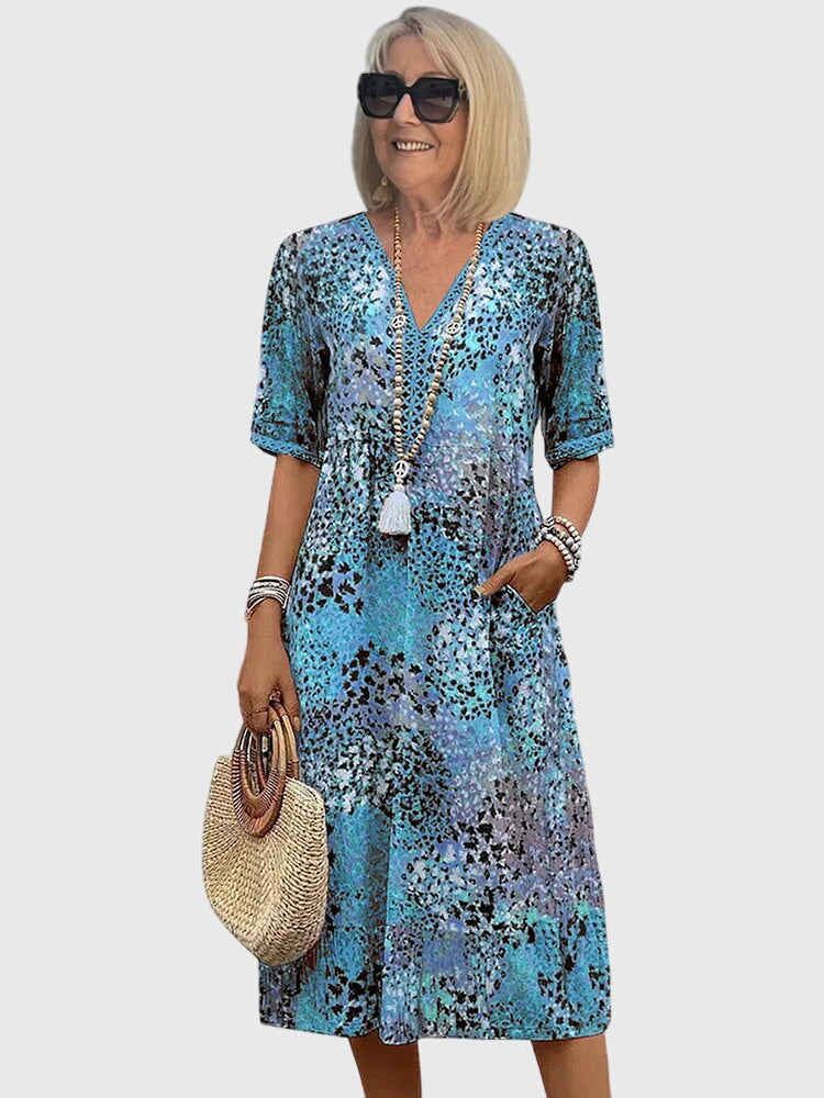 Bloemenprint midi jurk met V-hals - Bella