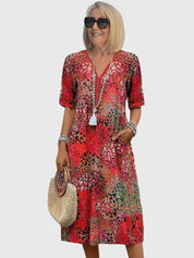 Bloemenprint midi jurk met V-hals - Bella