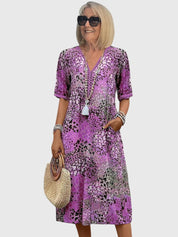 Bloemenprint midi jurk met V-hals - Bella