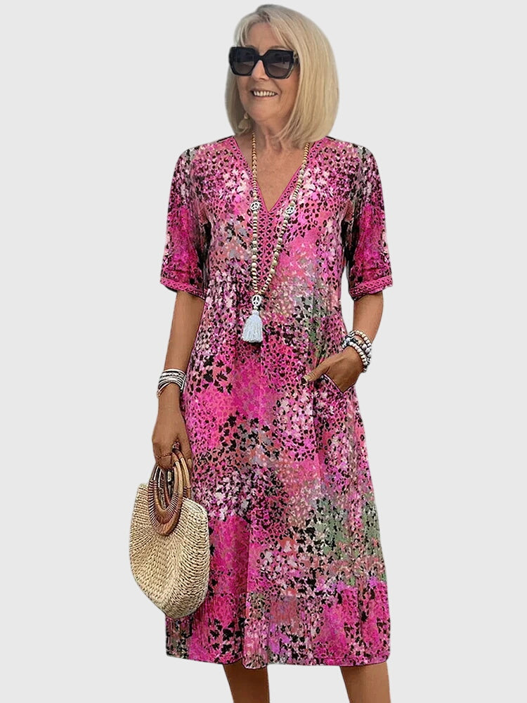 Bloemenprint midi jurk met V-hals - Bella