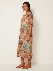 Bloemenprint midi jurk met V-hals - Bella