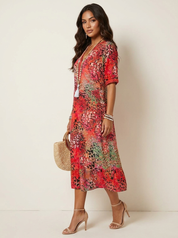 Bloemenprint midi jurk met V-hals - Bella