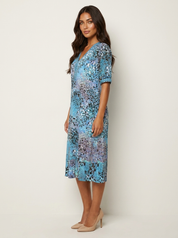 Bloemenprint midi jurk met V-hals - Bella