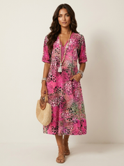 Bloemenprint midi jurk met V-hals - Bella