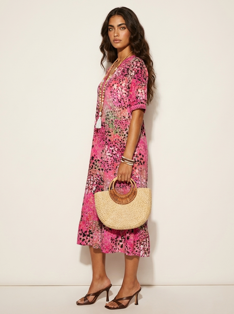 Bloemenprint midi jurk met V-hals - Bella