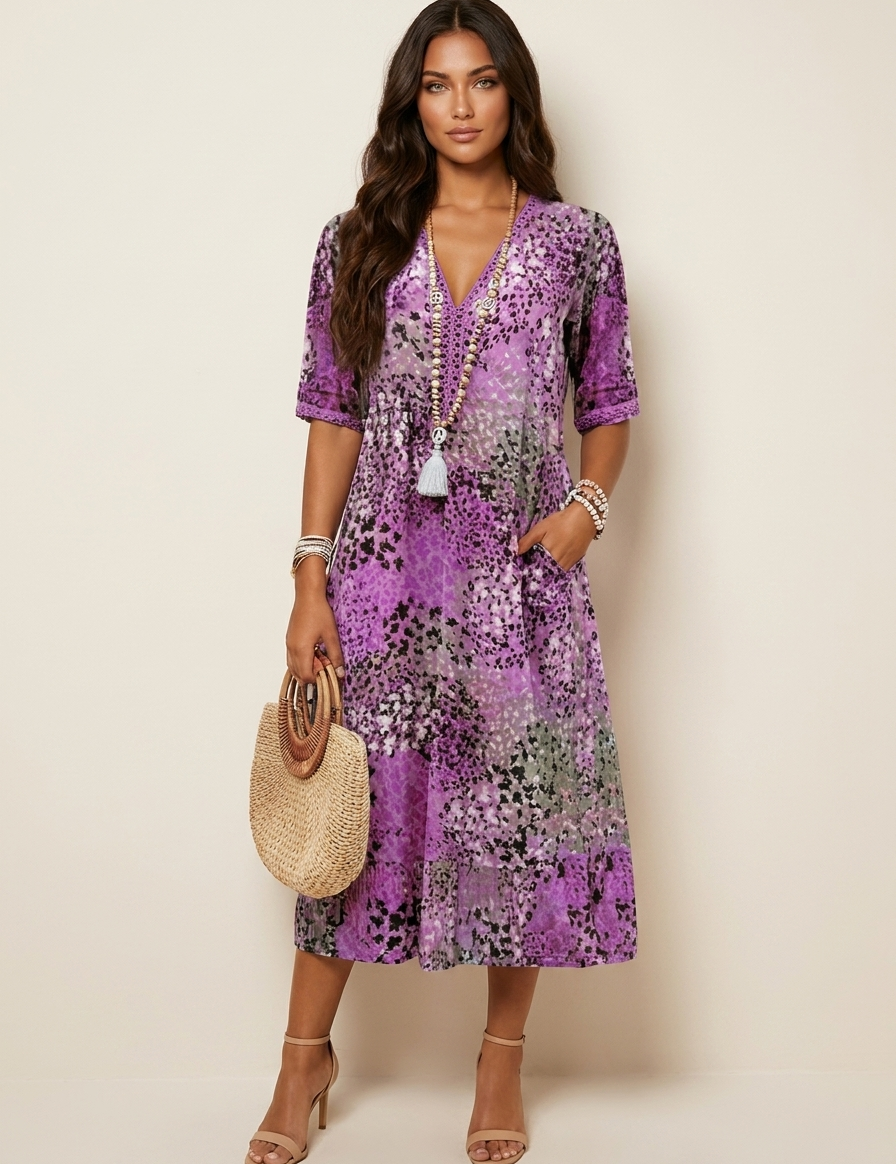 Floral print midi dress with V-neck - Bella