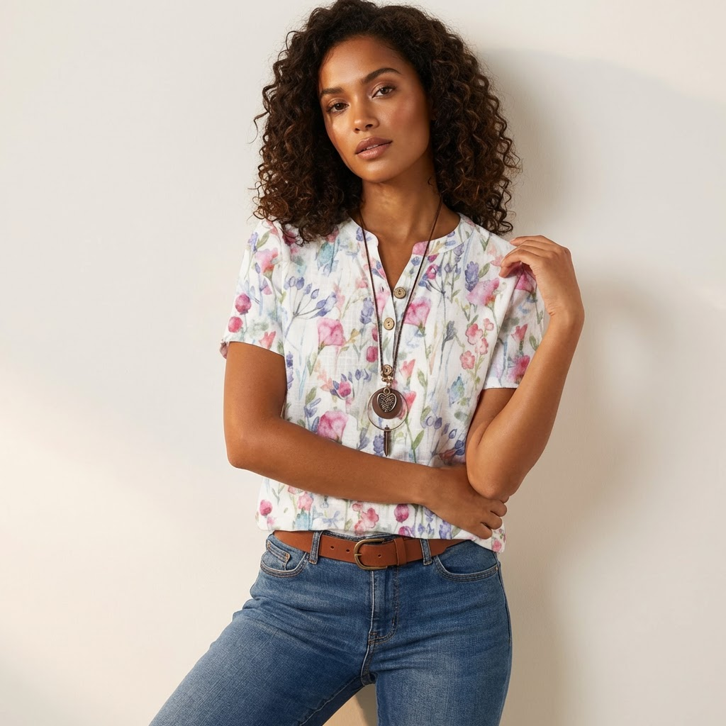 Bloemenprint dames V-hals blouse – Isabelle