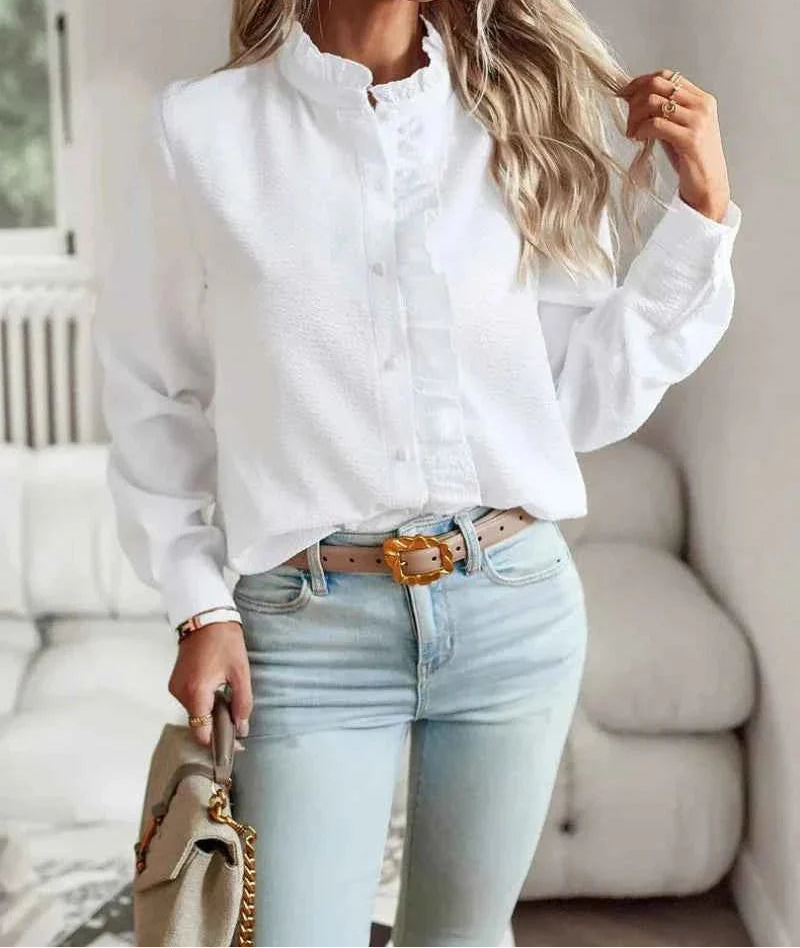 Blouse met ruches en elegante kraag - Charlotte