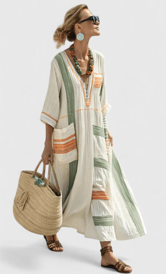 Bohemian maxi jurk met V-hals - Estelle