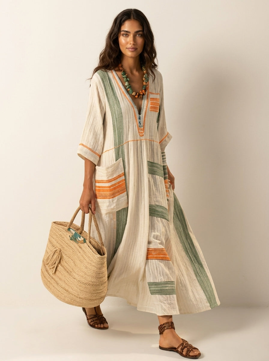 Bohemian maxi jurk met V-hals - Estelle
