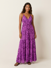 Bohemian maxi jurk met V-hals - Luna