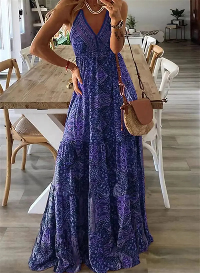 Bohemian maxi jurk met V-hals - Luna