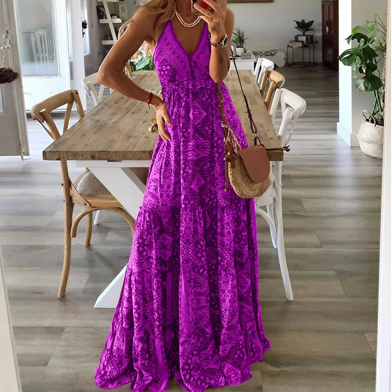 Bohemian maxi jurk met V-hals - Luna