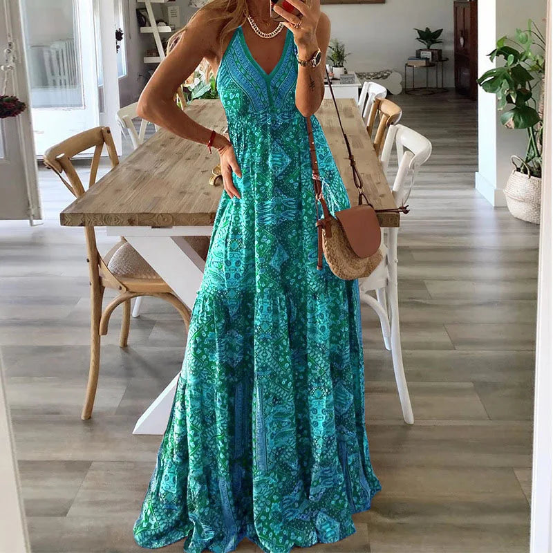 Bohemian maxi jurk met V-hals - Luna