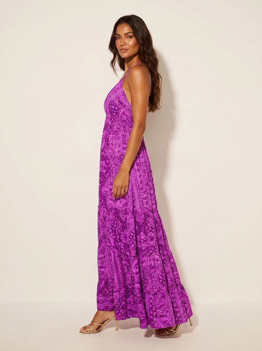 Bohemian maxi jurk met V-hals - Luna