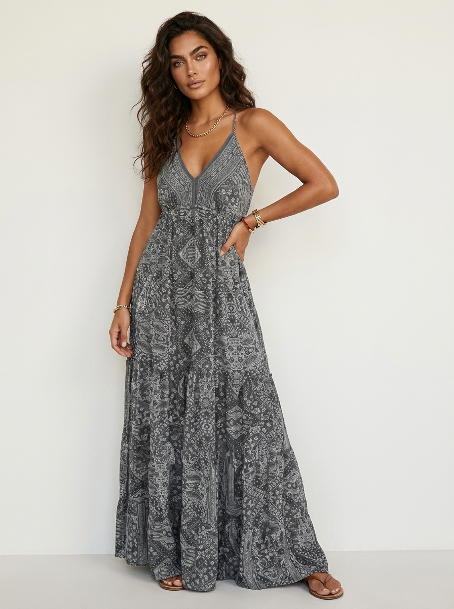 Bohemian maxi jurk met V-hals - Luna