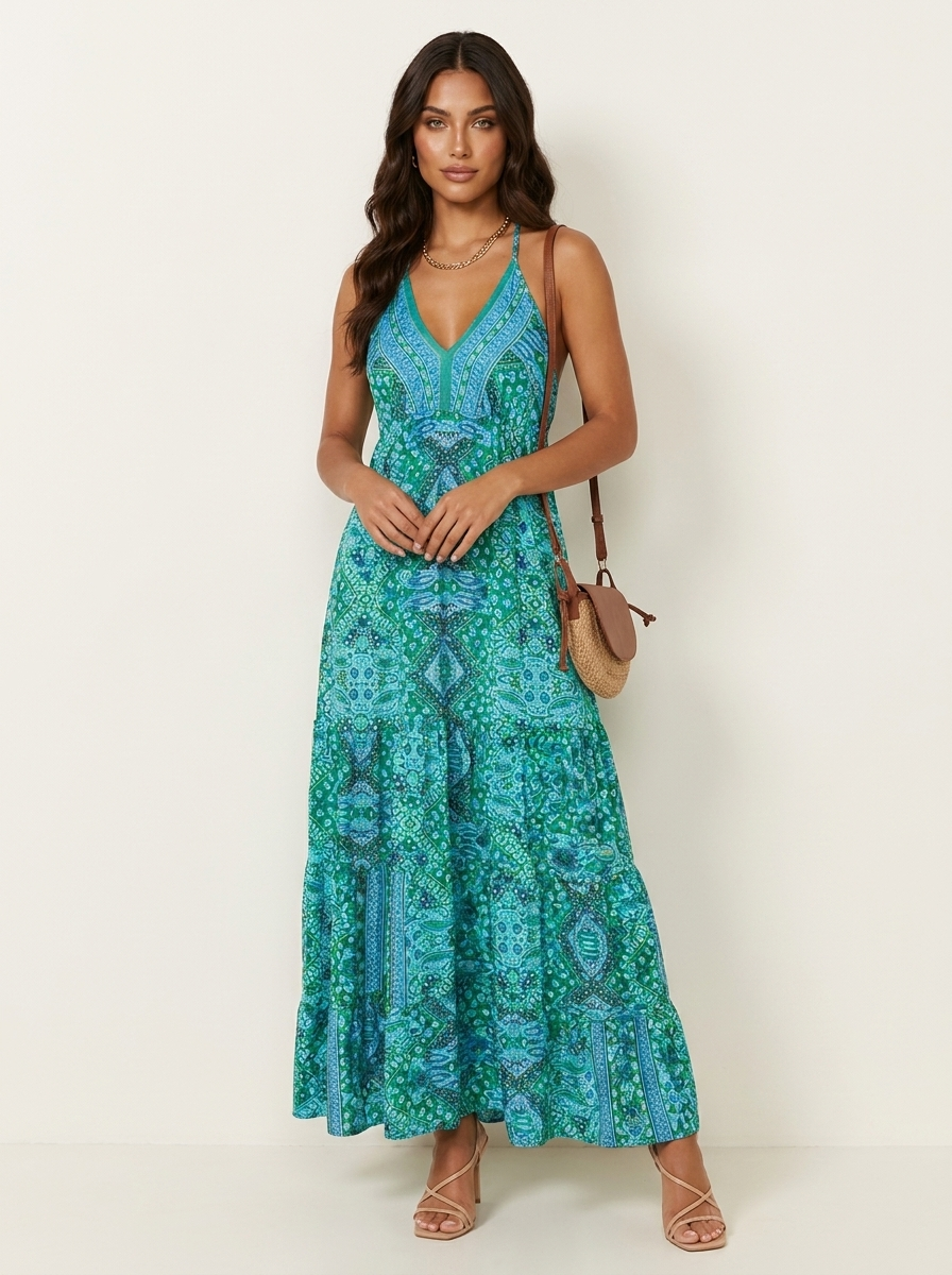 Bohemian maxi jurk met V-hals - Luna