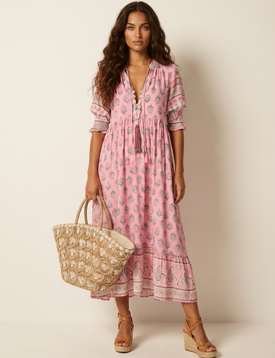 Bohemian maxi dress with tassel detail - Luna