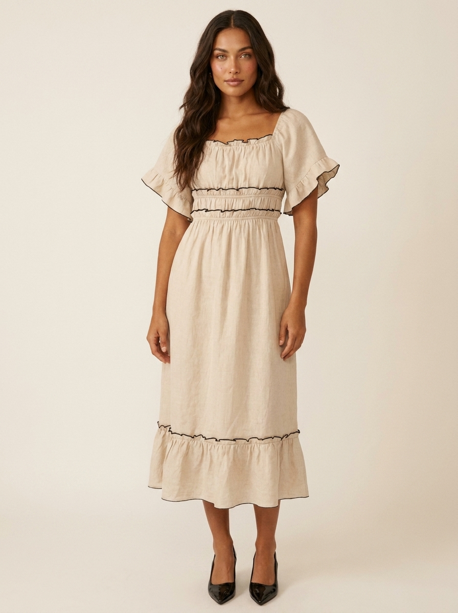 Bohemian midi jurk met volantmouwen - Fleur