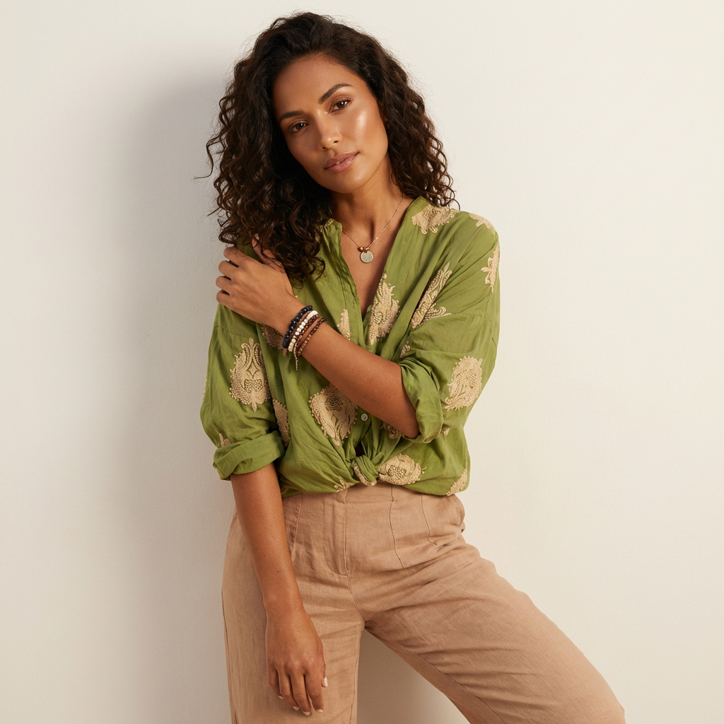 Bohemian dames blouse met goudborduursel – Yara