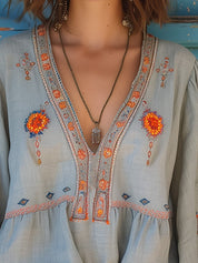 Bohemian geborduurde dames blouse met v-hals - Isadora