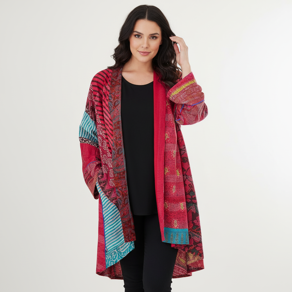 Bohemian oversized dames vest met artistieke print – Yolanda