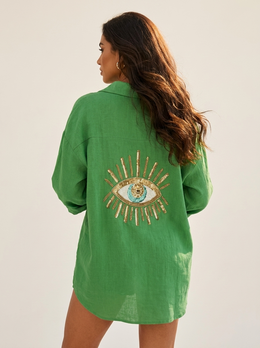 Boho blouse met pailletten oogdetail - Sara