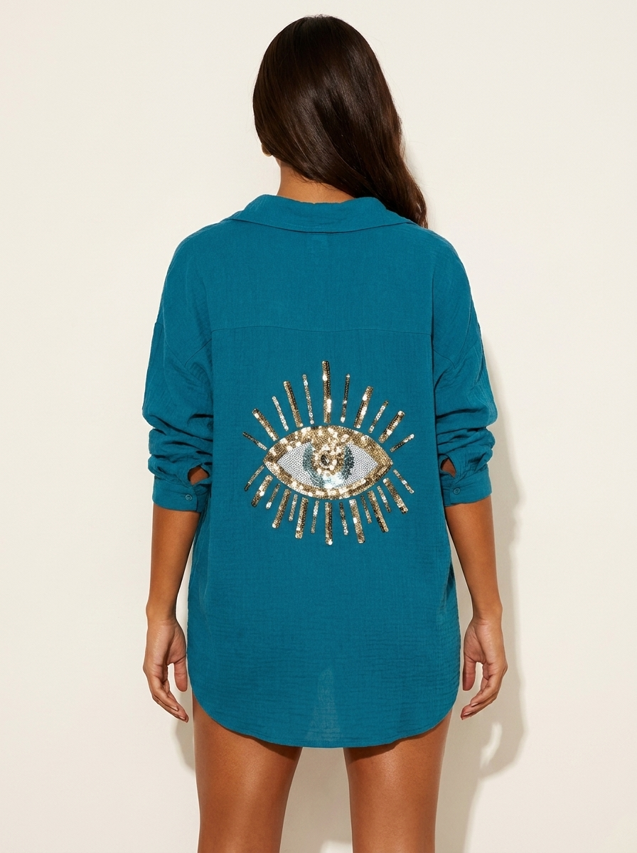 Boho blouse met pailletten oogdetail - Sara