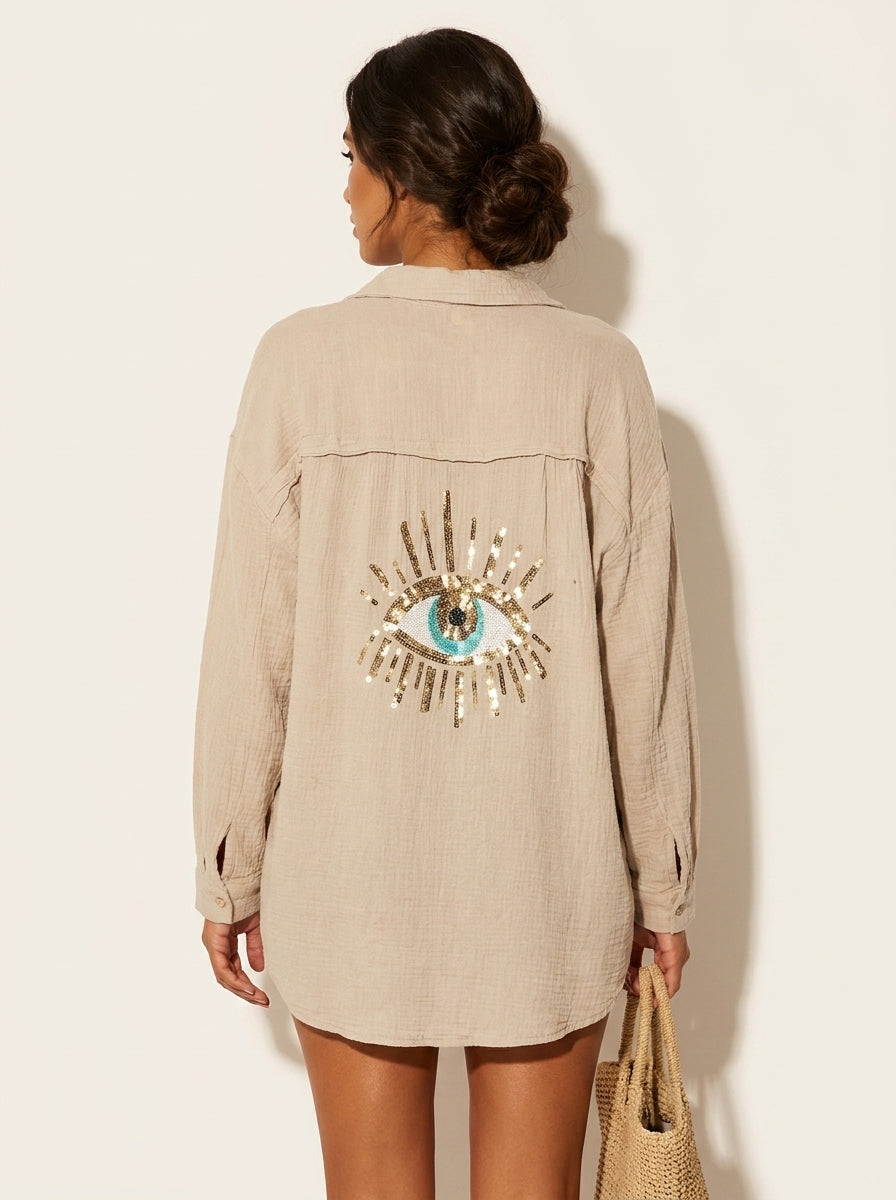 Boho blouse met pailletten oogdetail - Sara