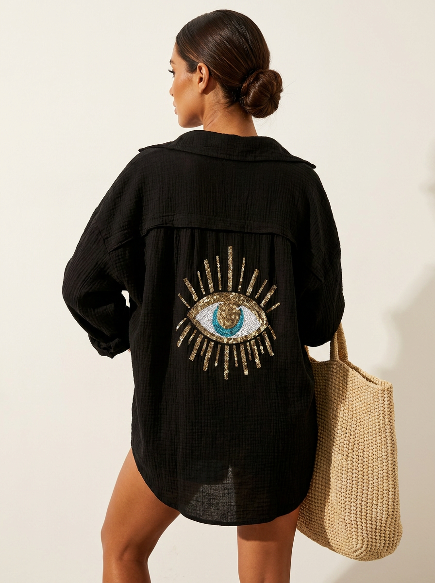 Boho blouse met pailletten oogdetail - Sara