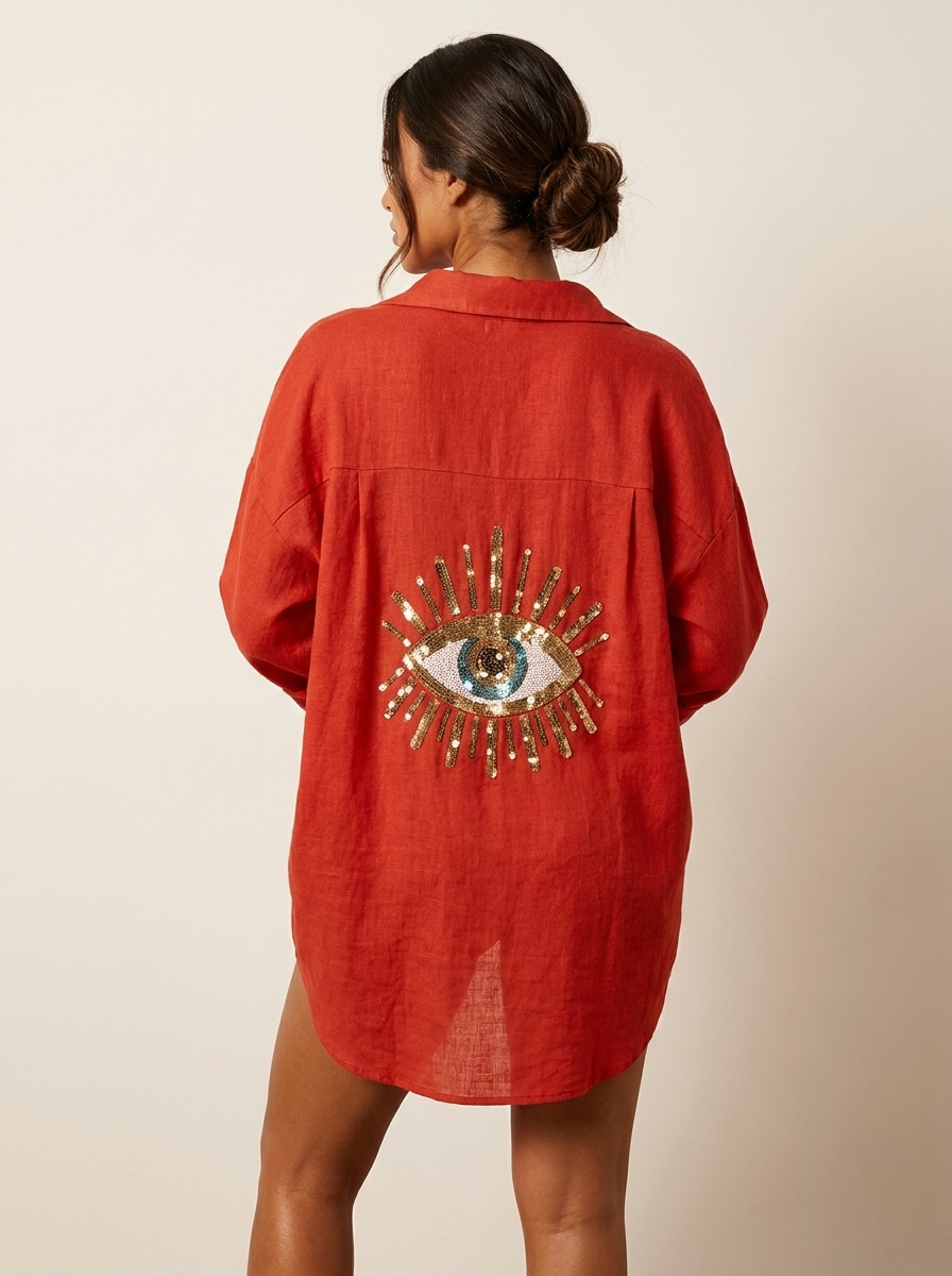 Boho blouse met pailletten oogdetail - Sara
